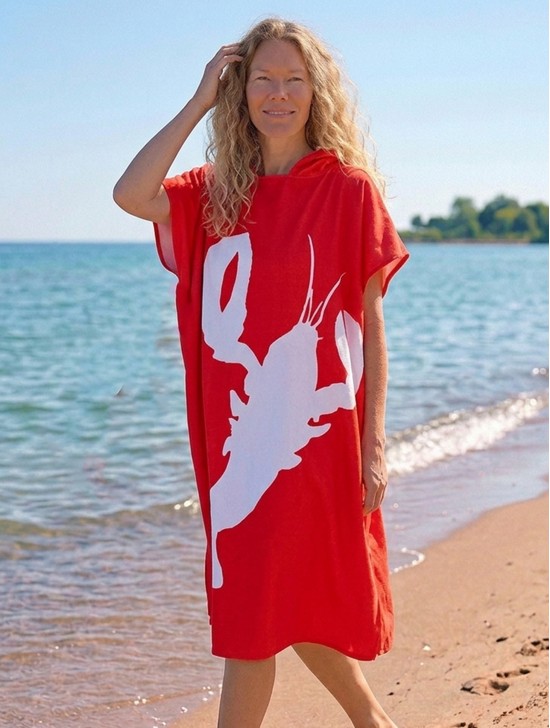Red Lobster Print Hoodie Robe